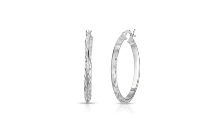 Sterling Silver 30mm Diamond Cut Knife Hoops