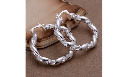 Women 925 Sterling Silver Twisted Circle Hoop Earrings Jewelry