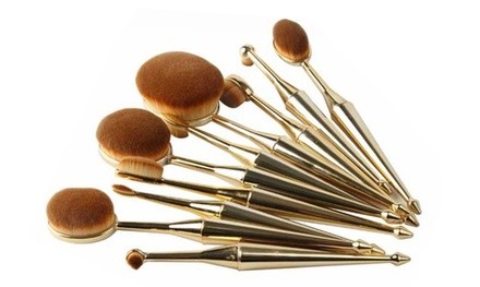 Trendy Metallic Oval Cosmetic Brush Set - 10 Piece