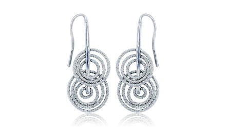 Sterling Silver Rhodium Diamond Cut Multicircles Dangling Earring