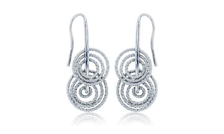 Sterling Silver Rhodium Diamond Cut Multicircles Dangling Earring