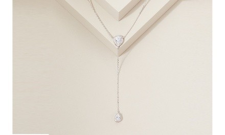 Pear Cut Crystal Halo Drop Necklace Made With Swarovski Elements