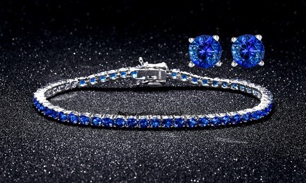 8.00 CTTW Blue Sapphire Tennis Bracelet and Earring Set
