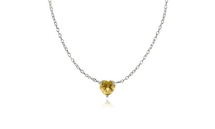 Citrine Small Dainty Heart Choker Necklace in 925 Sterling Silver