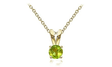 Yellow Gold Flashed Sterling Silver Peridot 5mm Round Solitaire Necklace