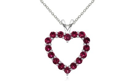 Sterling Silver 2.25 Ct Created Ruby Open Heart Necklace