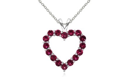 Sterling Silver 2.25 Ct Created Ruby Open Heart Necklace