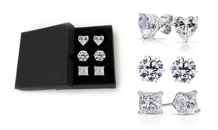 Set of 3 Sterling Silver Swarovski Crystal Earring Stud Set With Gift Box