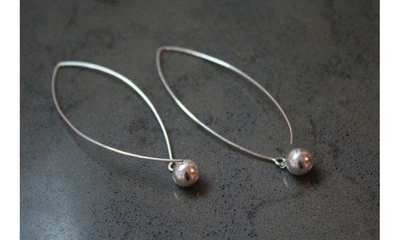 Solid Sterling Silver  Marquise Ball Drop Earrings