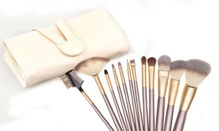 Ivory Makeup Brush Set with Traveling Case (12 Piece)