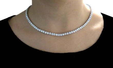  White Topaz 18 Inch Tennis Necklace in 18K White Gold