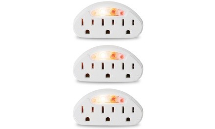 Grounded 3 Outlet Tap With PhotoSensor Nightlight (3-Pack)