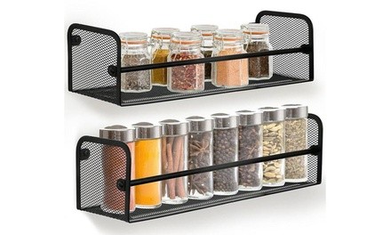 Greenco Wall Mount Single Tier Mesh Spice Rack, Black, Set of 2