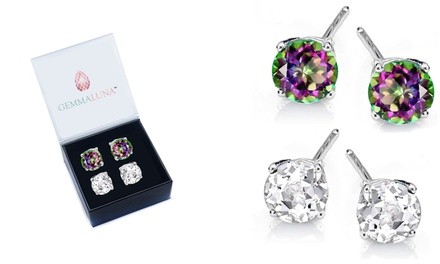 Genuine Topaz and White Topaz Stud Earrings Set (2 Pack)