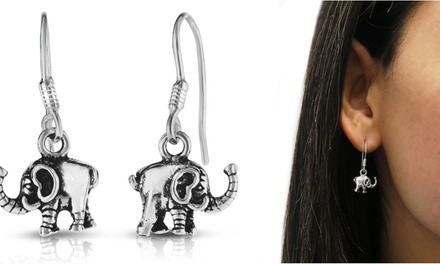 Oxidized Sterling Silver Elephant Earrings