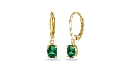 Emerald 7x5mm Oval Dangle Leverback Earrings in Gold Flash Sterling Silver