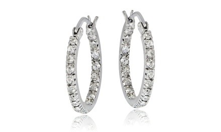 Clear Inside Out Round Hoop Earrings in 925 Silver Made with Swarovski Crystals