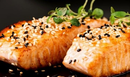 Organic Grilled Salmon or Burger Combo for Dine-In at Food Party Miami (Up to 40% Off). Two Options.