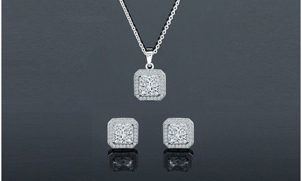 Cubic Zirconia StonesHalo Pendant and Stud Earrings Set (2 Pack) 