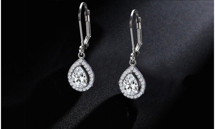Cubic Zirconia Stones5.00 CTTW Pear Halo Drop Earrings