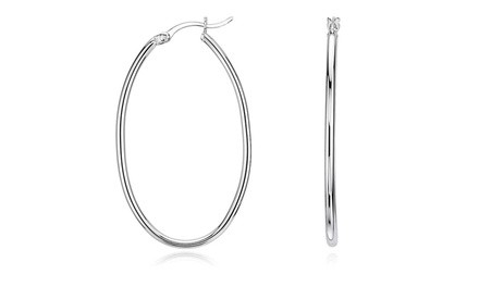 Sterling Silver 40mm Oval Shape French Lock Hoop Earrings