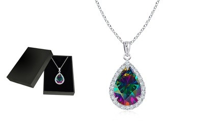 4.00 CTTW Genuine Rainbow Topaz Pear Cut Necklace In Giftbox