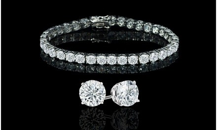 52.00 CTTW Tennis Bracelet and Stud Earrings Set with Cubic Zirconia Stones