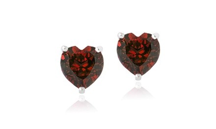 Sterling Silver 3ct Created Ruby Heart Stud Earrings, 7mm