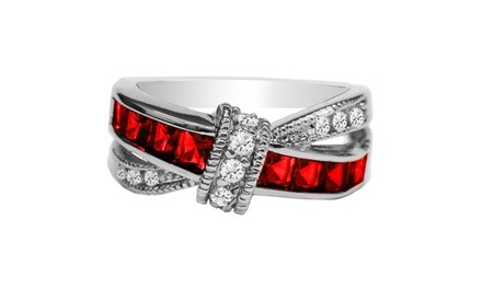 Ruby  Princess Cut Crossover Ring