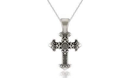 Solid Sterling Silver Oxidized Cross Necklace