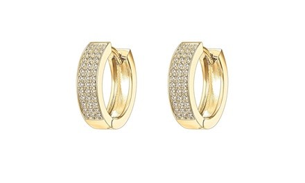 18K Yellow Gold Plated 3 Row Huggie Hoop Earrings Made With Swarovski Elements