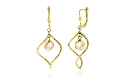 14K Gold Twist Earrings with Ball Dangle 