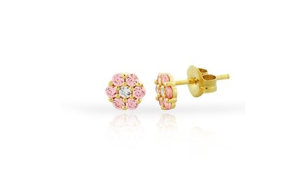 14Kt Yellow Gold Plated Flower Studs With Box