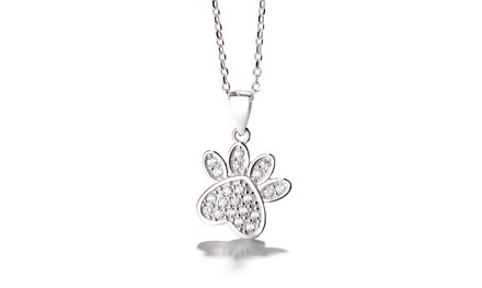 Sterling Silver Dog Paw Pendant Necklace made with Swarovski Crystal