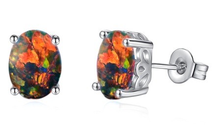 Leo Rosi Genuine Fire Opal Stub Earrings in Sterling Silver for Women