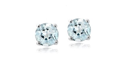 Light Aquamarine 5mm Round Solitaire Stud Earrings in Sterling Silver