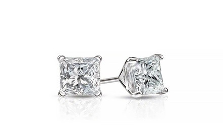 2 CTTW Princess-Cut Swarovski Elements Stud Earrings