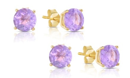 Genuine Gemstone Amethyst Stud Earrings in 14K Gold (1 Pair or 2 Pair)