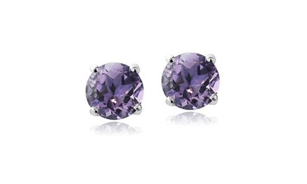 Amethyst February Birthstone Stud Earrings in Silver Made w/ Swarovski Crystal