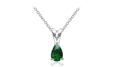 Emerald 6x4mm Teardrop Solitaire Pendant Necklace in Sterling Silver