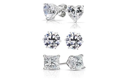 6.00 CTTW Sterling Silver Crystal Studs Made With Swarovski Elements