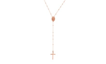 Italian 18k Rose Gold Plated Sterling Silver Rosary Necklace