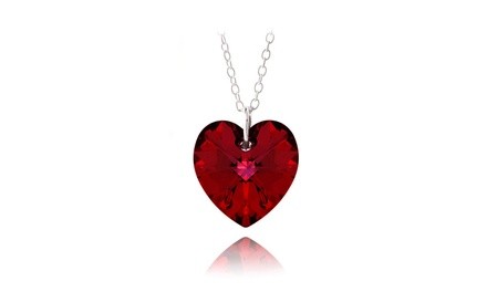 Ruby Red Heart Pendant Necklace in Sterling Silver Made w/ Swarovski Crystals