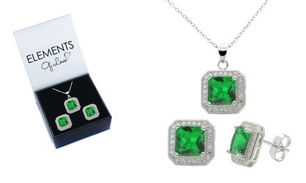 Princess Halo Pendant and Stud Earrings Set by Elements Of Love