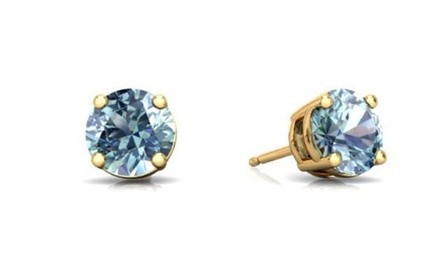 14Kt Yellow Gold Natural Aquamarine Round Stud Earrings