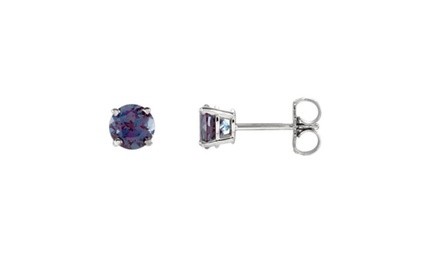 14K White 5mm Round Created Alexandrite Stude Earrings