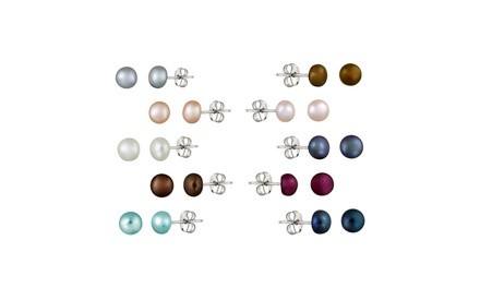 Stainless steel 5.5mm Freshwater Multi-Color Stud Earrings set of 10