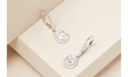 Oval Cut Crystal Leverback Halo Earrings Made With Swarovski Elements