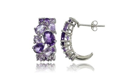 Sterling Silver African Amethyst and Amethyst Tonal Cluster Earrings