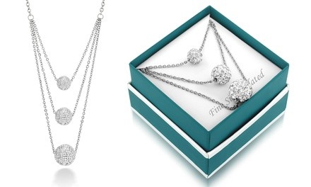 Classic Tri Row Crystal Ball Necklace In A Gift Box By Sophia Lee.